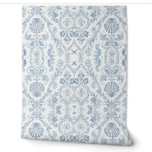 Papel de Parede Damask Azul Costeiro - Concha Náut
