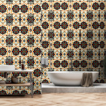 Papel de Parede Damask de Arte Folclórica Vibrante