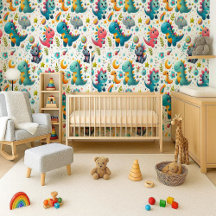 Papel de Parede de Berçário Bebê Dinossauro Fofo A