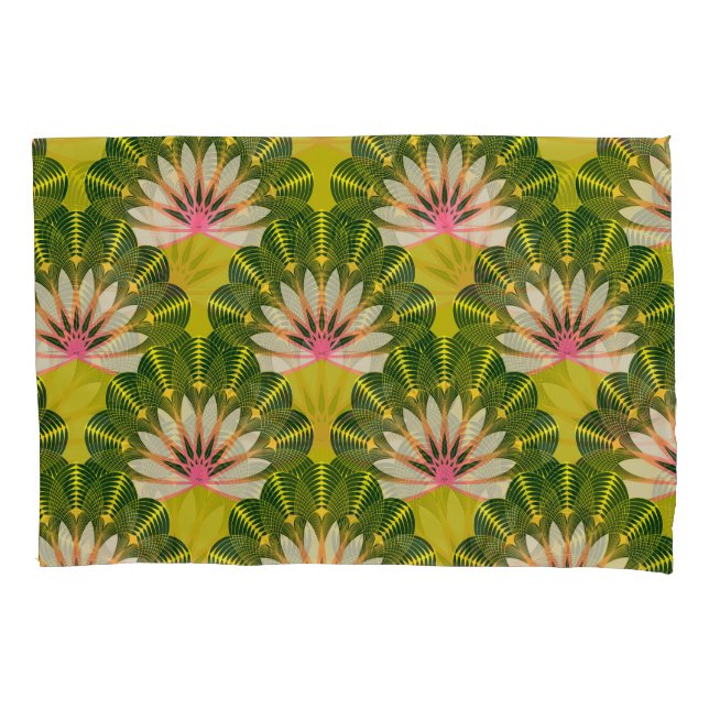 Papel de parede de lótus estilizado: rosa, verde. (Frente)