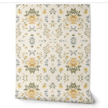 Papel de Parede Floral Amarelo Azul - Padrão Botân