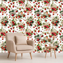 Papel de Parede Floral Botânico de Morango Cottage