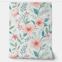 Papel de Parede Floral Botânico Rosa Pastel