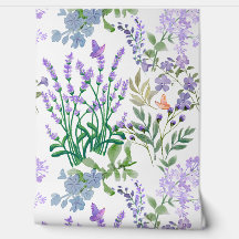 Papel de Parede Floral Botânico Roxo Azul