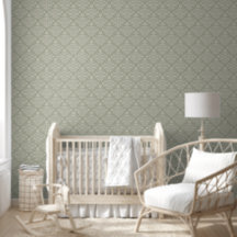 Papel de Parede Floral Damask Verde Sage Claro Clá