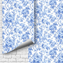 Papel de parede floral de rosas azuis ornamentadas