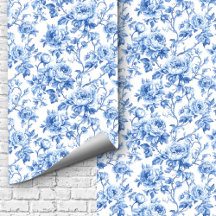 Papel de Parede Floral Rosas Azuis Grandmillennial