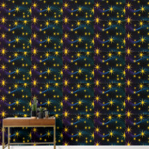 Papel de Parede Neon Estrelas Douradas Onda Cósmic