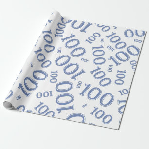 Papel De Presente 100º Padrão Aleatório Azul/Branco Grande