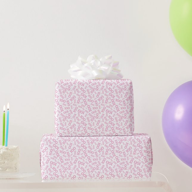 Papel De Presente 100º Padrão Aleatório de Números Rosa/Branco Peque (Presentes para festas)