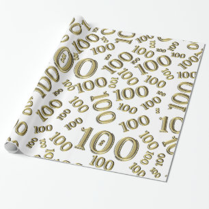 Papel De Presente 100º Padrão Aleatório Dourado/Branco Grande