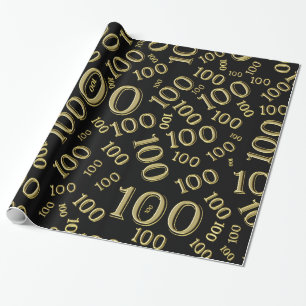 Papel De Presente 100º Padrão Random Numérico Preto/Dourado Grande