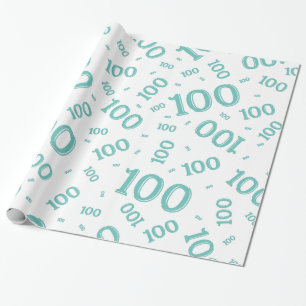 Papel De Presente 100.º Padrão Aleatório Teal/Branco Grande