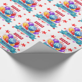 Papel De Presente 100th Balões do aniversário e estrelas festivos