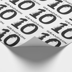 Papel De Presente 10o Aniversário para um neto, texto preto no
