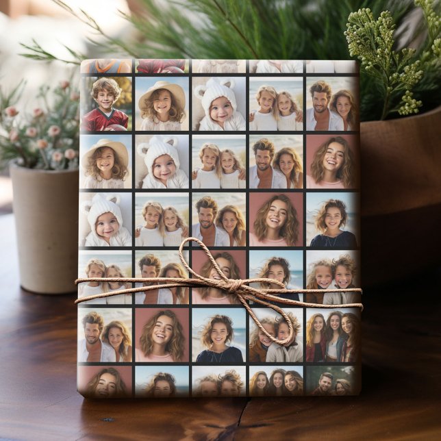 Papel De Presente 11 Padrão de Colagem de Fotos - Grade Personalizad (Custom Photo Wrapping Paper)
