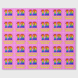 Papel De Presente 12 Aniversário: Riscos e Corações Rosa, Arco-Íris