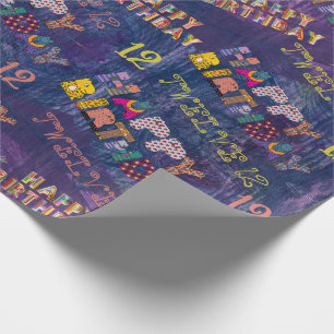Papel De Presente 12 Bonita e Colorida Azul Roxo de Aniversário