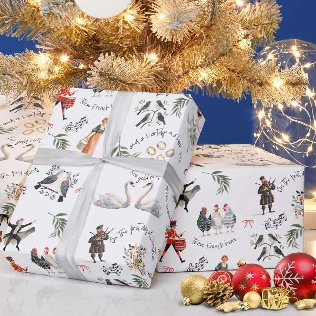 Papel De Presente 12 Dias de Natal Feriado (12 Days of Christmas Vintage Gift Wrapping Paper
)