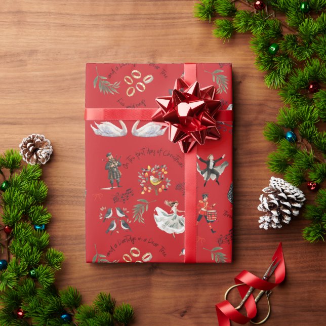 Papel De Presente 12 Dias de Natal Festa Vermelha (Presente de Natal)
