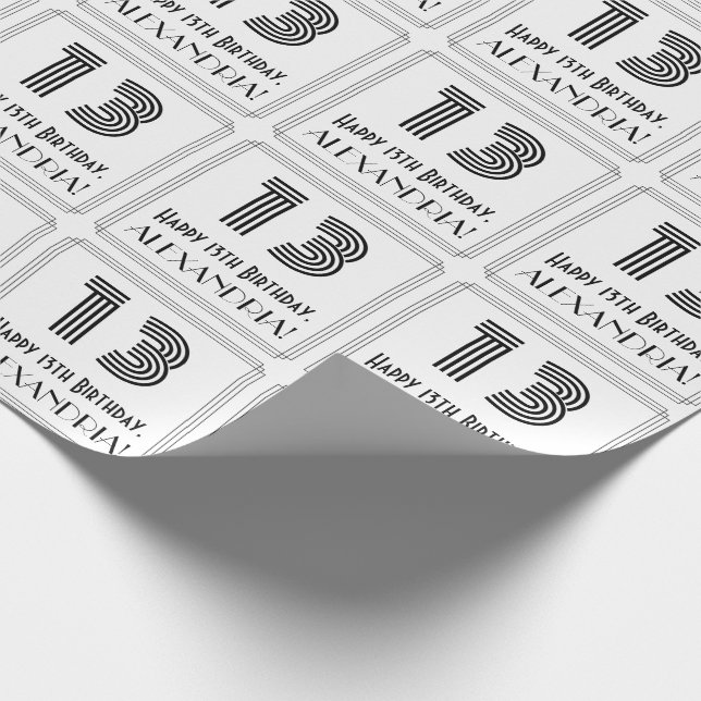 Papel De Presente 13 Aniversário: Art Deco Estilo Inspirado "13" + N (Ponta)
