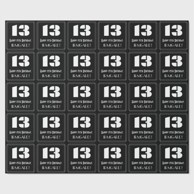 Papel De Presente 13 Aniversário: Art Deco Inspirou Olhar "13" & Nom (Barra)