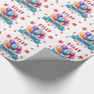 Papel De Presente 13o Balões do aniversário e estrelas festivos 10