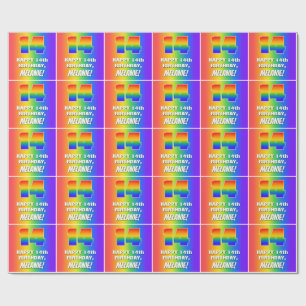 Papel De Presente 14 Aniversário: Padrão Colorido e Divertido do Arc