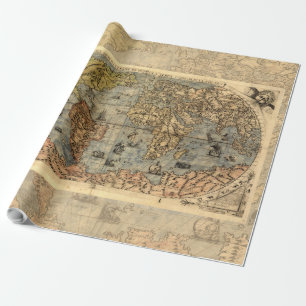 Papel De Presente 1565 Mapa Antigo do Mundo de Forlani Cartografia V
