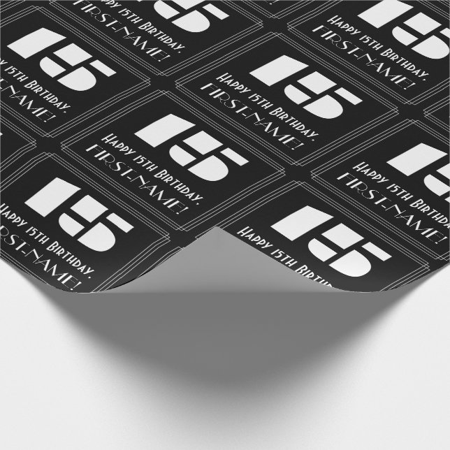 Papel De Presente 15 Aniversário: Art Deco Inspirou Olhar "15" & Nom (Ponta)