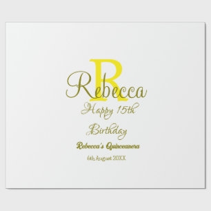 Papel De Presente 15 Feliz Aniversário Amarelo Apelido Monograma Mod