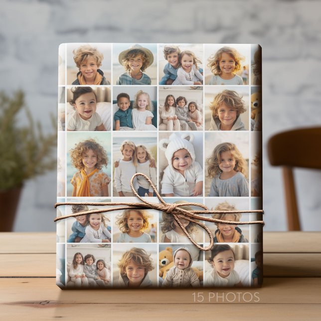 Papel De Presente 15 Grade de Colagem de Fotos - - fundo branco (Custom Photo Collage Wrapping Paper - All Occasion)