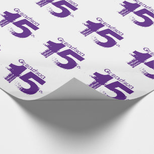 Papel De Presente 15o aniversário para um neto, roxo no branco
