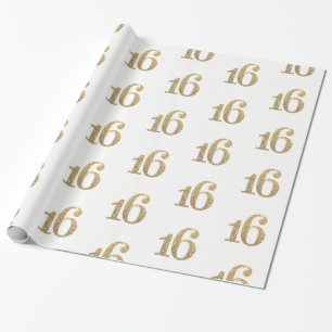 Papel De Presente 16 NÚMERO DE GLITTER DOURADO glamouroso aniversári