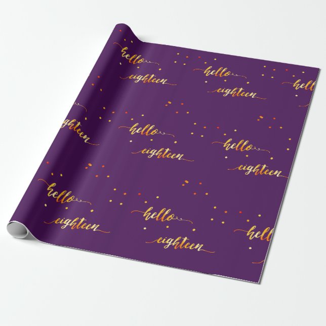 Papel De Presente 18 anos, ouro roxo, olá 18 tipografia (Desenrolado)