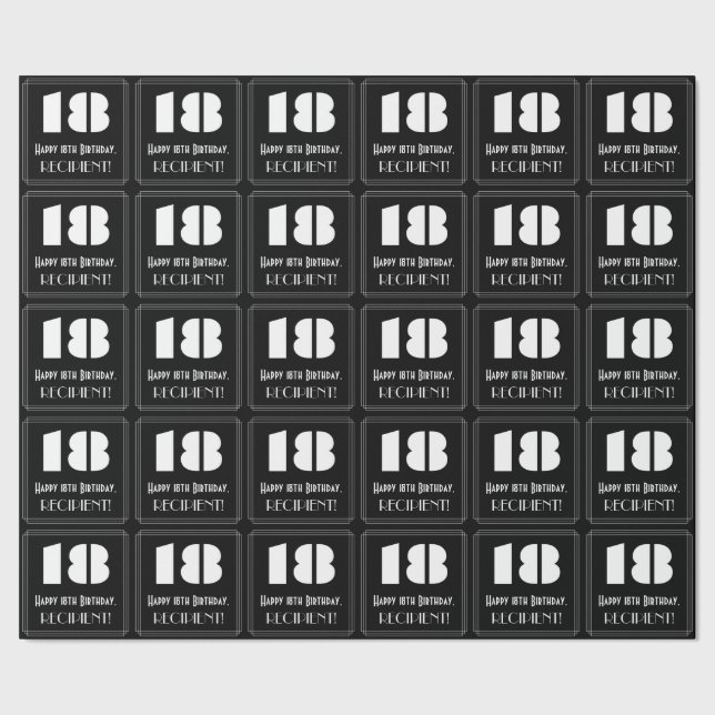 Papel De Presente 18.o aniversário: Art Deco inspirou "18" e nome (Barra)