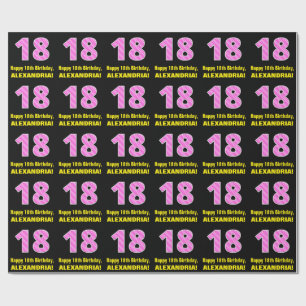 Papel De Presente 18.o aniversário: Listras e Corações Rosa "18" 