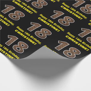 Papel De Presente 18.o aniversário: Padrão "18" de Grãos de Madei