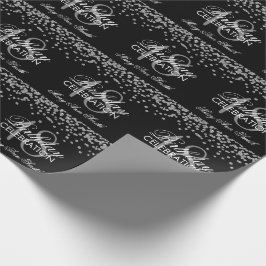 Papel De Presente 18o Preto de prata dos confetes do brilho do falso