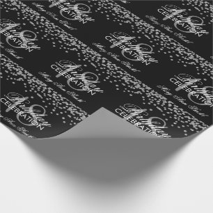 Papel De Presente 18o Preto de prata dos confetes do brilho do falso
