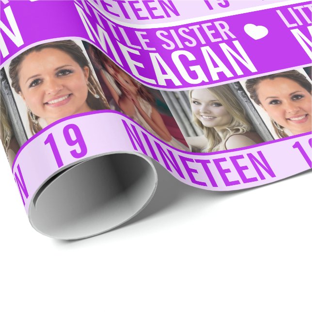 Papel De Presente 19º aniversário três fotos, irmãzinha roxa (Ponta do rolo)