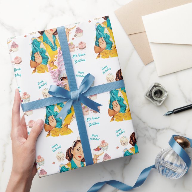 Papel De Presente 1950 Dia de Assar Aniversário Mulher Feliz Anivers (Presentear)