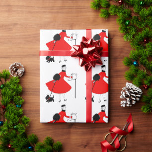 Papel De Presente 1950 Natais vintages Dama com Cão