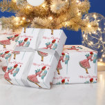 Papel De Presente 1950 Vintage Lady Checking Christmas Mail<br><div class="desc">O Natal como parecia na década de 1950 com esta trabalho de arte retrô de uma senhora vestida com um vestido de cheio esfolado em vermelho e verde holly.</div>