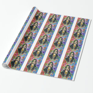 Papel De Presente 1960s/ sinal de paz da sereia da menina do Hippie