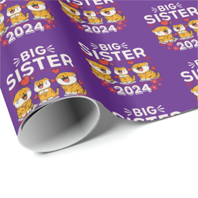 Papel De Presente 2024 Big Sister Tiger Love Hearts (Ponta do rolo)