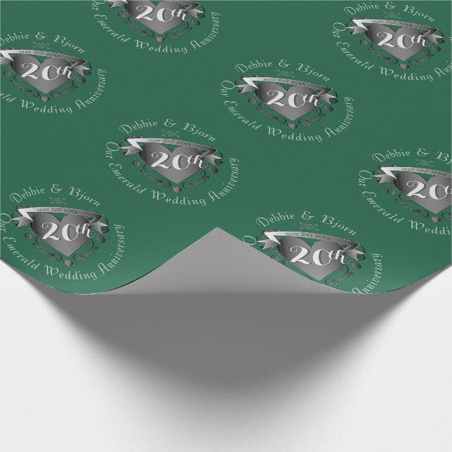 Papel De Presente 20 Casamento Aniversário Emerald w Heart Emblem (Ponta)