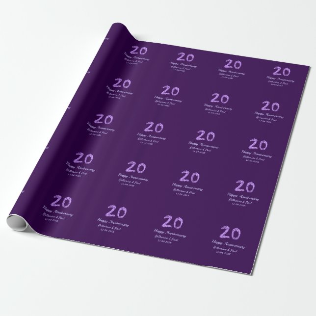 Papel De Presente 20 feliz aniversário adicionar nome do casal data  (Desenrolado)