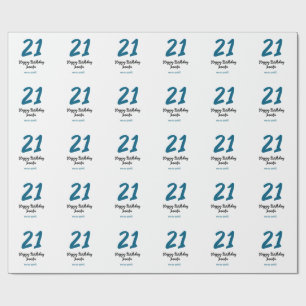 Papel De Presente 21 anos negrito - letra azul simples mínimo