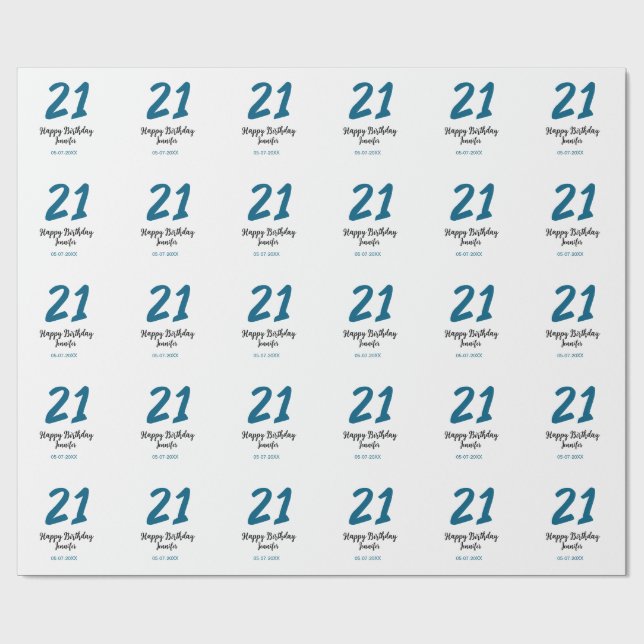 Papel De Presente 21 anos negrito - letra azul simples mínimo (Aberto)